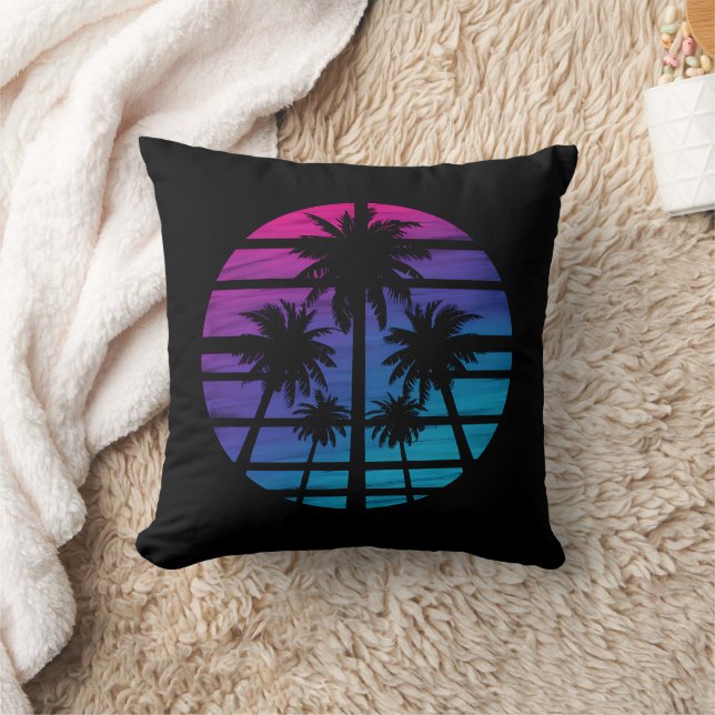 Palm Tree Hawaiian Beach Summer Vacation Throw Pillow (Blanket)