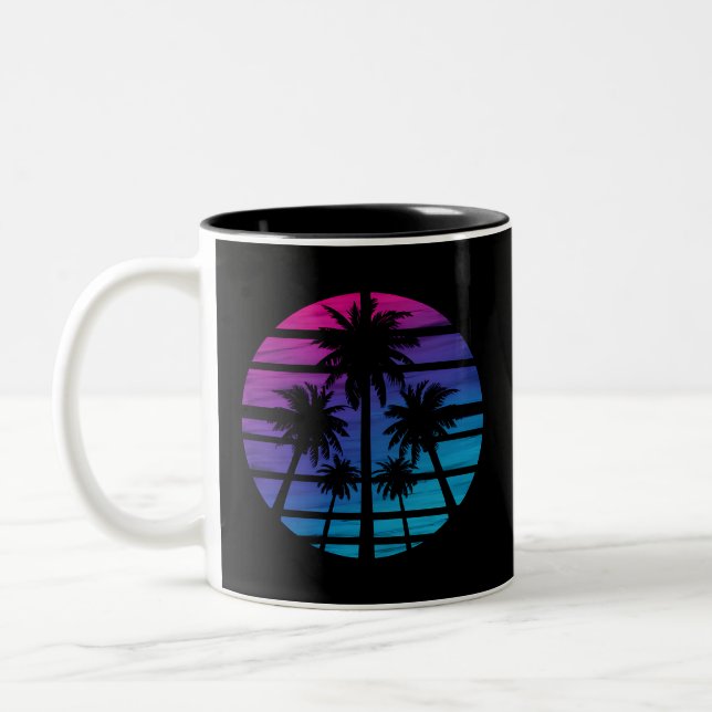 Palm Tree Hawaiian Beach Summer Vacation Two-Tone Coffee Mug (Left)