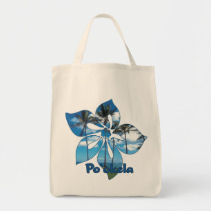 "Palm Tree Hibiscus" Grocery Tote Bag