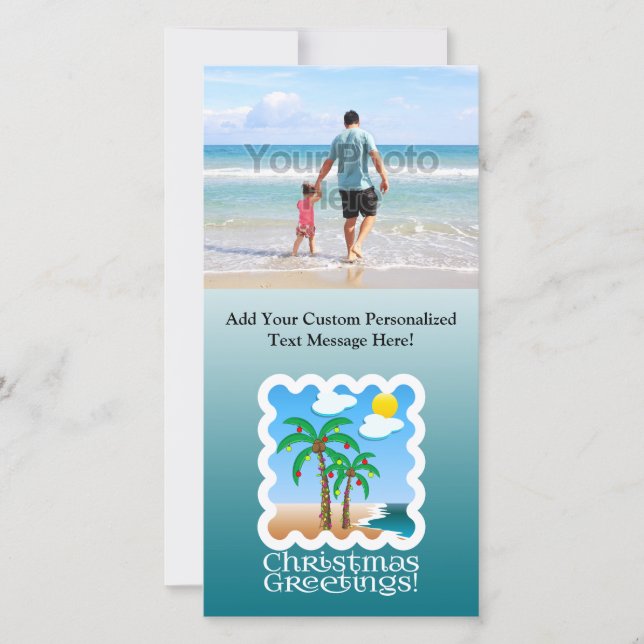 Palm Tree Holiday Lights Beach Christmas Card (Front)