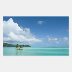 Palm tree in Bora Bora lagoon rectangular sticker