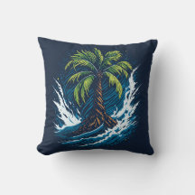 Palm tree in painting style with sea wave