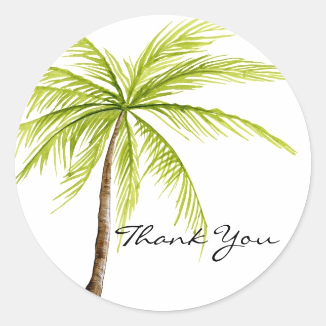 Palm Tree Island Beach Tropical Modern Thank You Classic Round Sticker (Front)