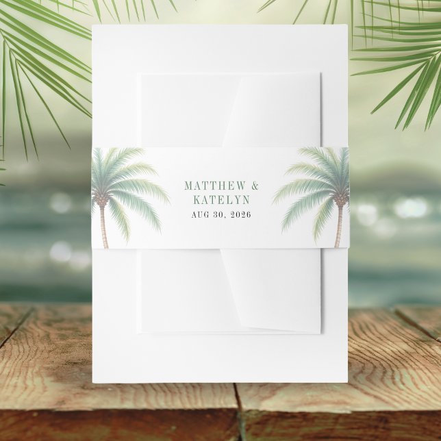 Palm Tree Island Destination Green Wedding Invitation Belly Band (Palm Tree Island Destination Green Wedding Invitation Belly Band)