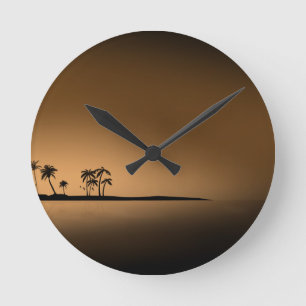 Palm-tree-island-sunset1432 GOLDEN PALM ISLAND SUN Round Clock