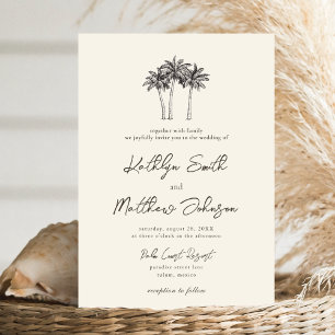 Palm Tree Ivory Minimalist Destination Wedding Invitation