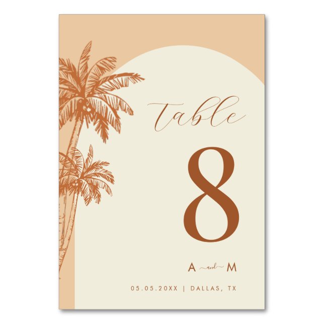 Palm Tree Ivory White Monogram Beach Wedding  Table Number (Front)