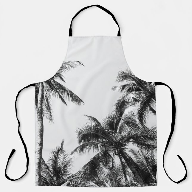Palm Tree Leaf Black White Apron (Front)