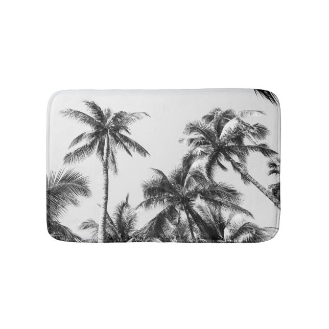 Palm Tree Leaf Black White Bath Mat (Front)