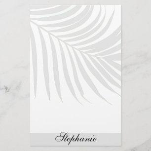 Palm Tree Leaf Grey Monogrammed Name Unique Cool Stationery