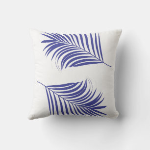 Palm Tree Leaf Orange Blue Tropical Coastal Beach Outdoor Pillow