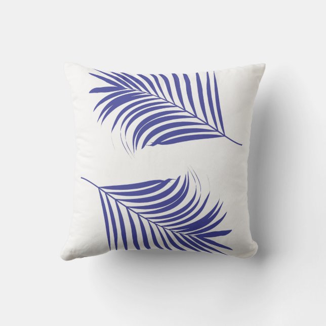 Palm Tree Leaf Orange Blue Tropical Coastal Beach Outdoor Pillow (Back)
