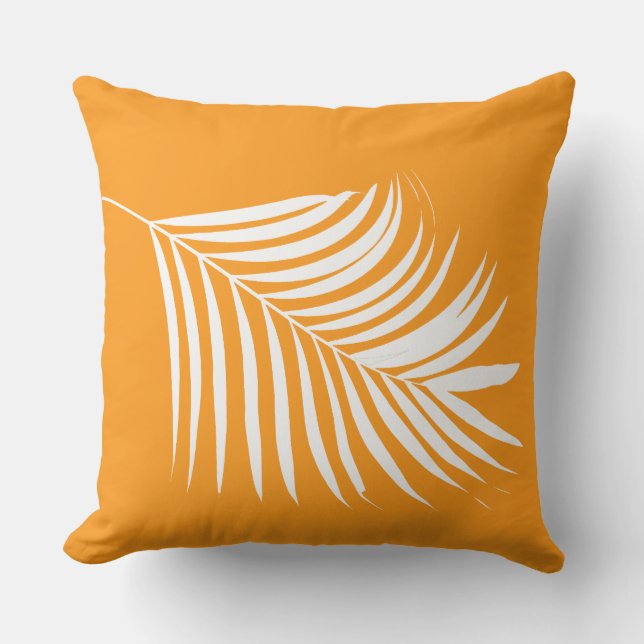 Palm Tree Leaf Orange Coastal Beach Tropical Art  Outdoor Pillow (Front)