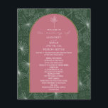 Palm Tree Leaf Pink & Green Wedding Program<br><div class="desc">Line art illustration palm leaf pattern over green background.  White text and palm tree illustration over pink arch background outlined in yellow.</div>