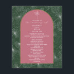 Palm Tree Leaf Pink & Green Wedding Program<br><div class="desc">Line art illustration palm leaf pattern over green background.  White text and palm tree illustration over pink arch background outlined in yellow.</div>