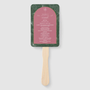 Palm Tree Leaf Pink & Green Wedding Program Hand Fan