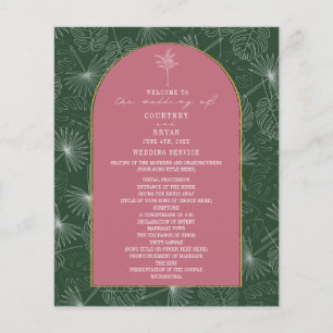 Palm Tree Leaf Programme de mariage rose et vert