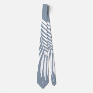 Palm Tree Leaf Tropical Dusty Blue White Abstract Tie