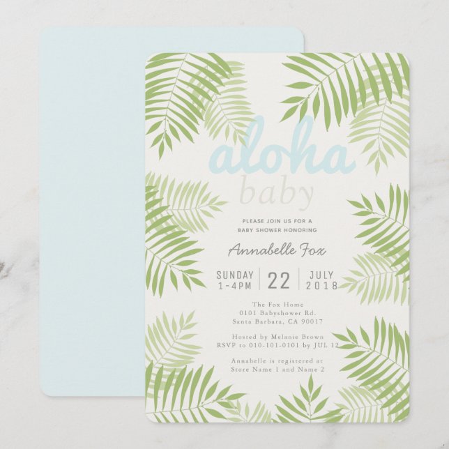 Palm Tree Leaves Aloha Baby Shower Invitation (Front/Back)