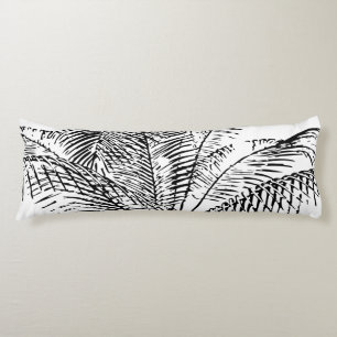Palm Tree Leaves Black & White Abstract Pattern Body Pillow