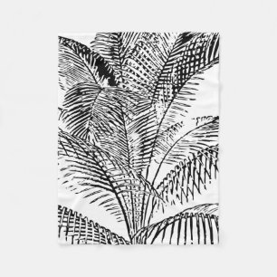 Palm Tree Leaves Black & White Abstract Pattern Fleece Blanket