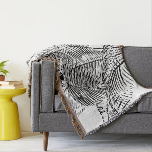 Palm Tree Leaves Black & White Abstract Pattern Throw Blanket