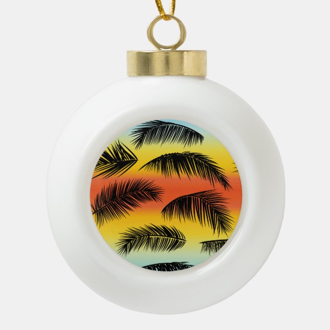 Palm tree leaves: seamless pattern. ceramic ball christmas ornament (Front)