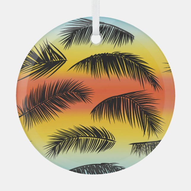 Palm tree leaves: seamless pattern. glass ornament (Front)