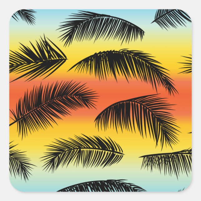 Palm tree leaves: seamless pattern. square sticker (Front)