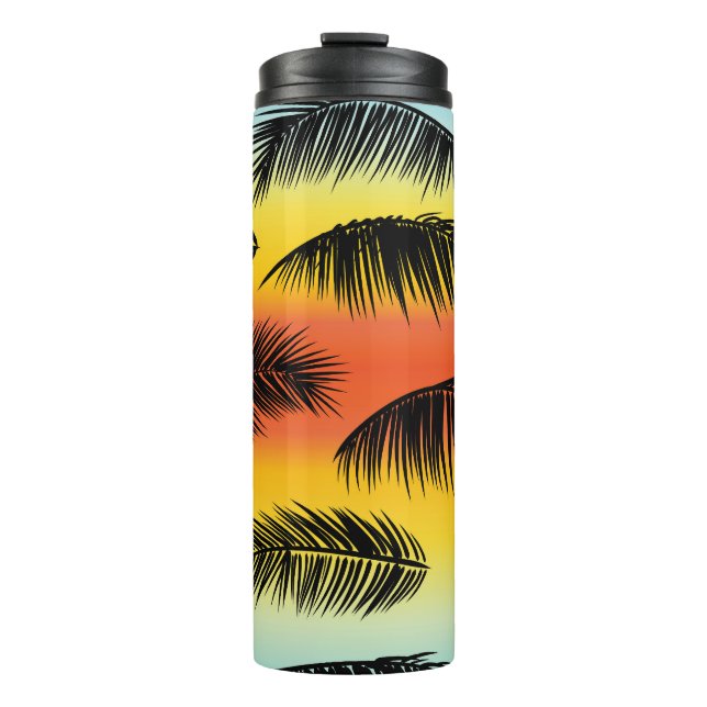 Palm tree leaves: seamless pattern. thermal tumbler (Front)