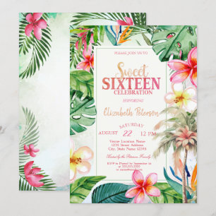 Palm Tree Leaves Tropical Flowers Summer Sweet 16  Invitation