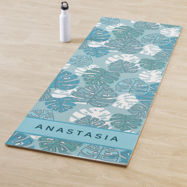 Palm Tree Leaves Tropical Pattern Custom Name Yoga Mat (In Situ)