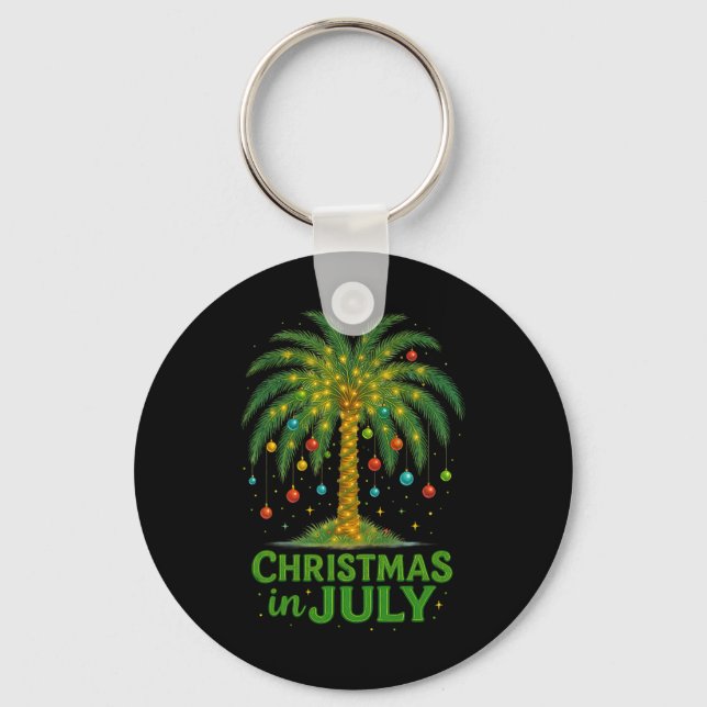 Palm Tree Lights Beach Summer Vacation Christmas I Keychain (Front)