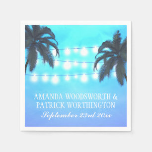 Palm Tree Lights Watercolor Sky Wedding Napkins