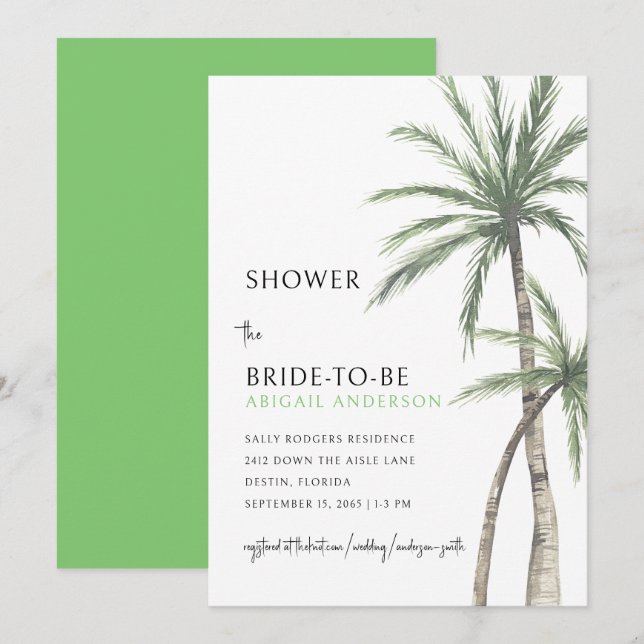 Palm Tree Lime Green Bridal Shower Invitation (Front/Back)