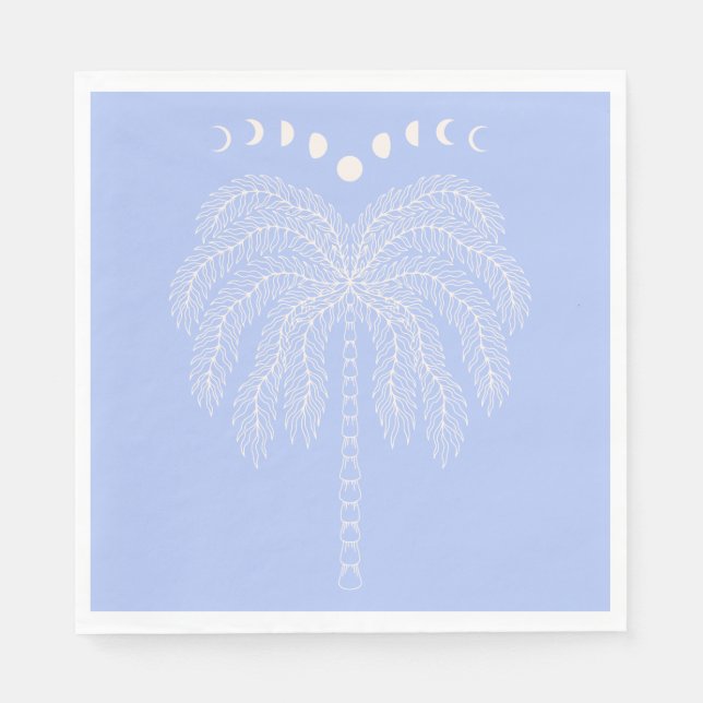 Palm tree line drawing white lilac moon phases napkin (Front)
