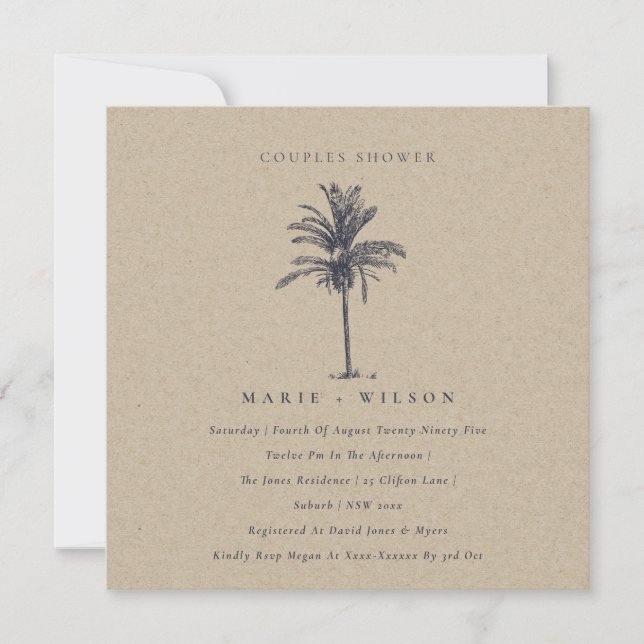 Palm Tree Marine Kraft Couples Invitation de douch (Devant)