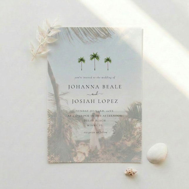Palm Tree Minimal Elegant Wedding Vellum Invitations (Creator Uploaded)