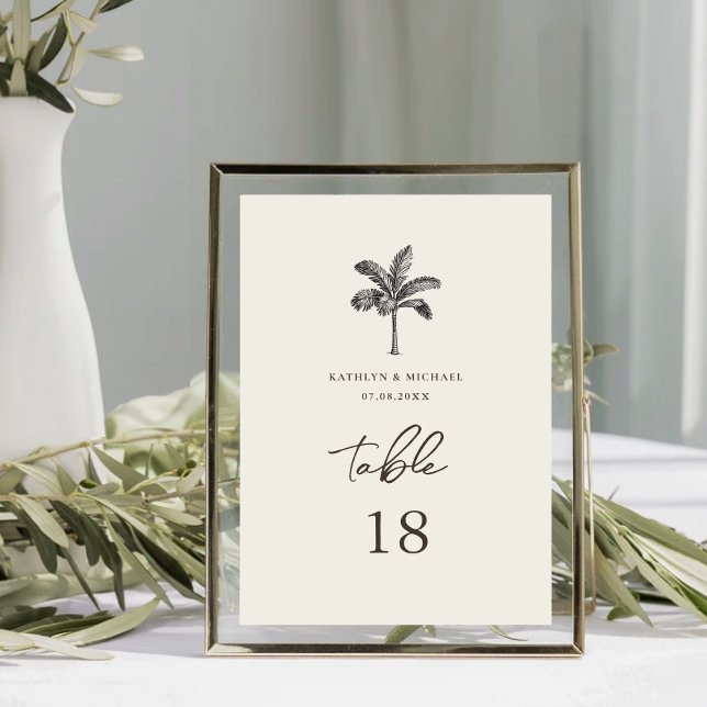 Palm Tree Minimalist Tropical Wedding Table Number (Creator Uploaded)