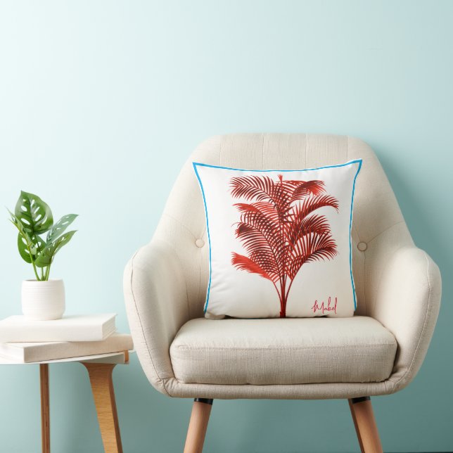 Palm Tree Modern Red Blue Personal Throw Pillow (Chair)