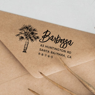 Palm Tree Modern Script Family Name Return Address Self-inking Stamp