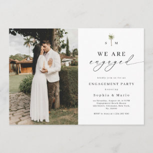 Palm Tree Monogram Beach Engagement Party Invitation