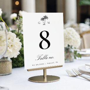 Palm Tree Monogram Elegant Beach Wedding Table Number