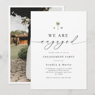 Palm Tree Monogram Photo Beach Engagement Party Invitation
