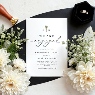 Palm Tree Monogram Photo Beach Engagement Party Invitation
