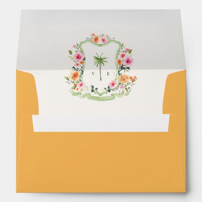 Palm Tree Monogram Tropical Destination Wedding Envelope (Back (Bottom))