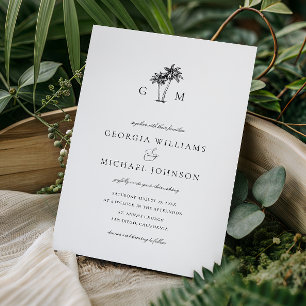 Palm Tree Monogram Tropical Destination Wedding Invitation