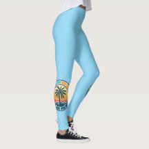 Palm Tree Motif Leggings Bleus