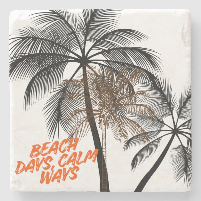 Palm Tree Motivation Art – Fully Customizable Stone Coaster (Front)