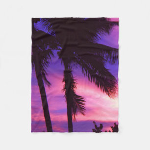 Palm Tree N Purple Sunset Fleece Blanket